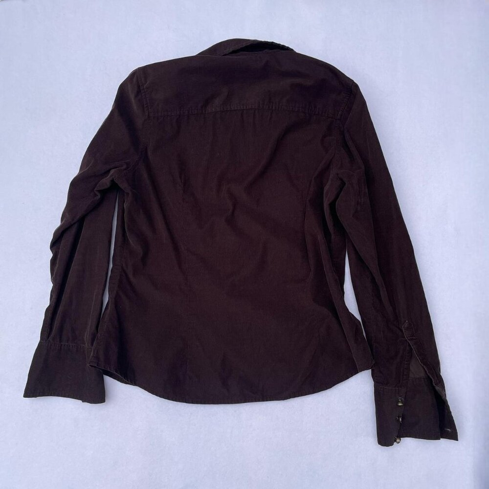 Talbots Brown Corduroy Fitted Collared Button-up Long Sleeve Blouse Size M Corp - Picture 2 of 6